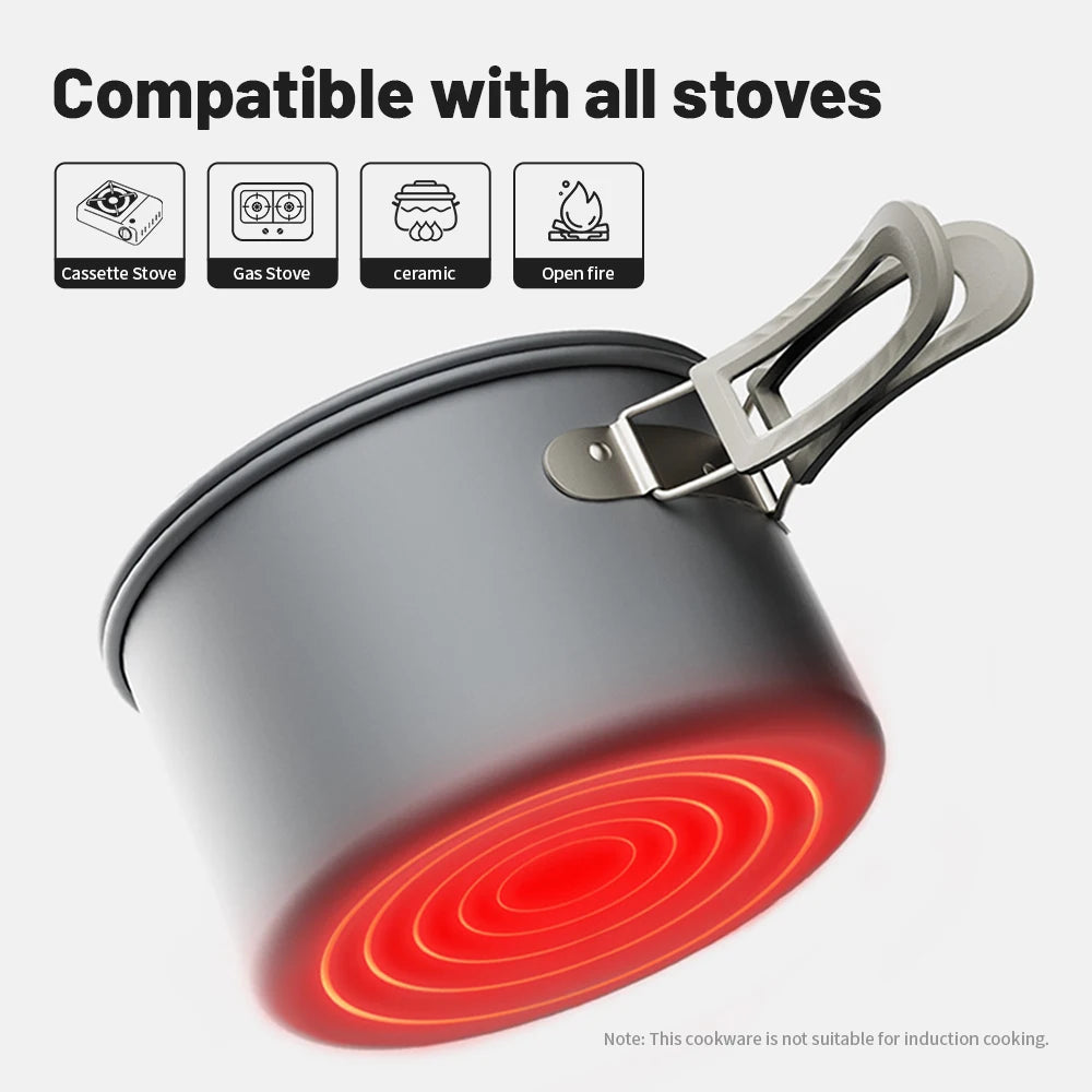 Naturehike Camping Pot Set Aluminum Alloy Cookware Pot Set Portable Outdoor Picnic Tableware Camping Cookware Kit CNK2450CF010