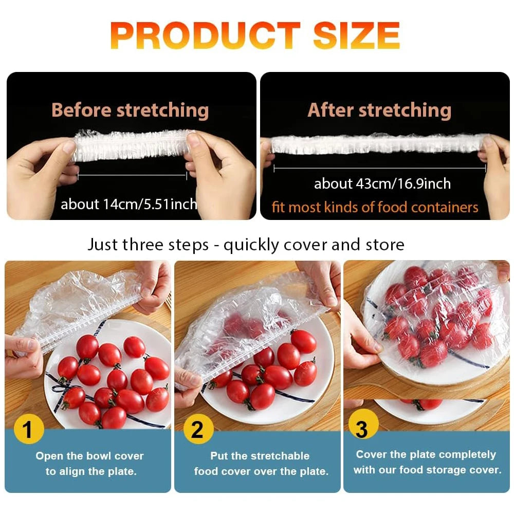 100PCS Plastic Bowl Covers Elastic Reusable Food with Storage  Bonnets for Leftover Fresh Keeping Bag for Family Outdoor Picnic