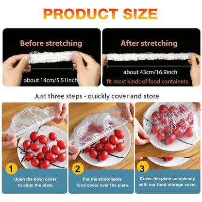 100PCS Plastic Bowl Covers Elastic Reusable Food with Storage  Bonnets for Leftover Fresh Keeping Bag for Family Outdoor Picnic