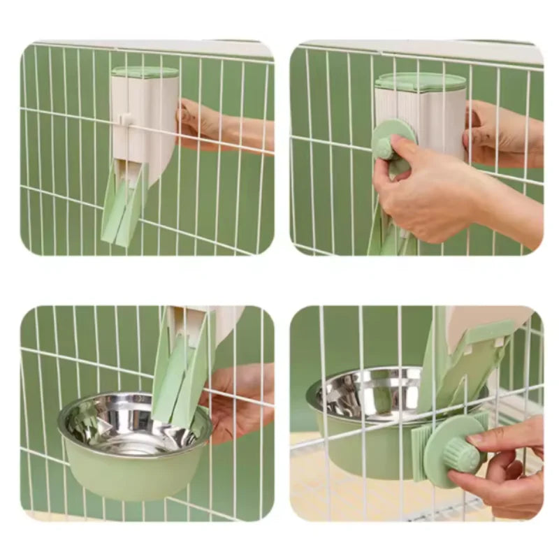 Automatic Pet Feeder with Hanging Bowl Water Bottle Food Container Dispenser for Puppy Cats Rabbit Birds Pet Feeding Product