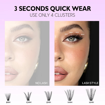 GROINNEYA DIY Lash Extension Kit Volume Lash Clusters Individual Lashes Thick Eyelash Extension Lash Bond & Seal & Lash Tweezers