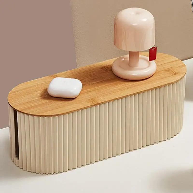 Wire Organizer Box with Wood Cover Cable Management Box Plug Board Storage Box Extension Hiders Power Cord Charger Storage