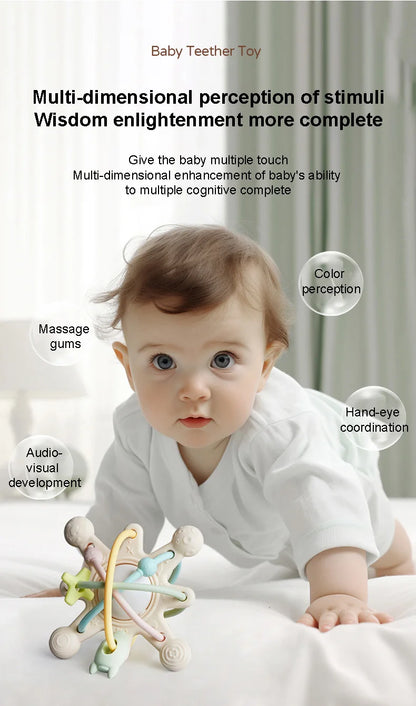 Baby Silicone Hand Catching Ball Baby Chewing Teether Toy Hand Bell 0-12 Months Newborn Sensory Educational Toys Infant Gift