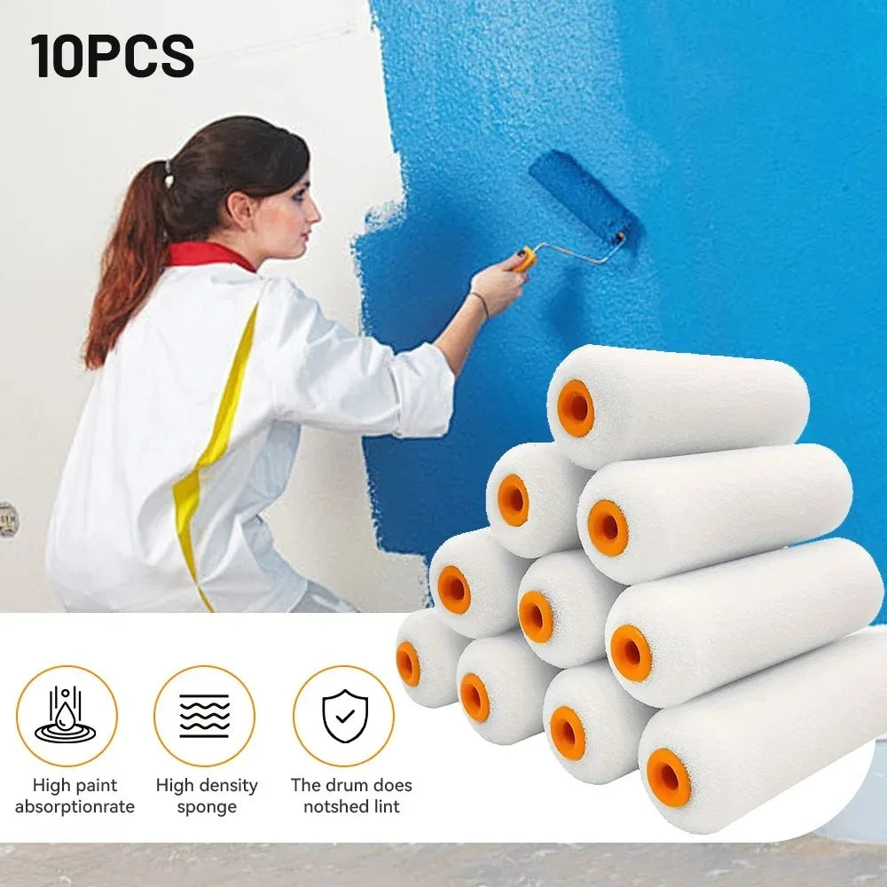 10PCS 100mm Mini White Durable Foam Paint Roller Sleeves Painting Decorating Sponge Rollers Art Sets Painting Supplies