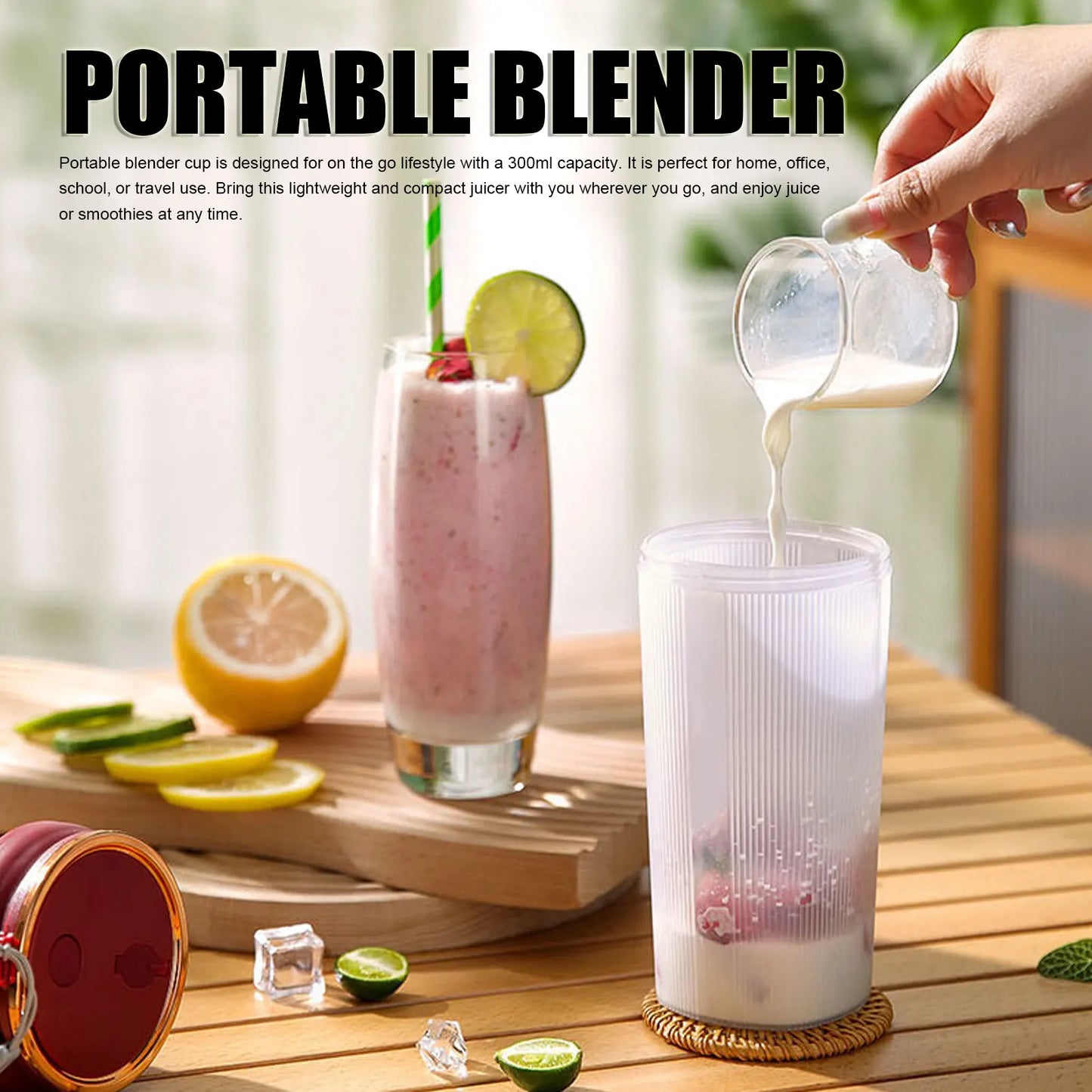 Portable Blender 4 Blades Cordless 300ml Capacity USB Rechargeable Handheld Personal Size Blender for Juice Shakes Smoothies