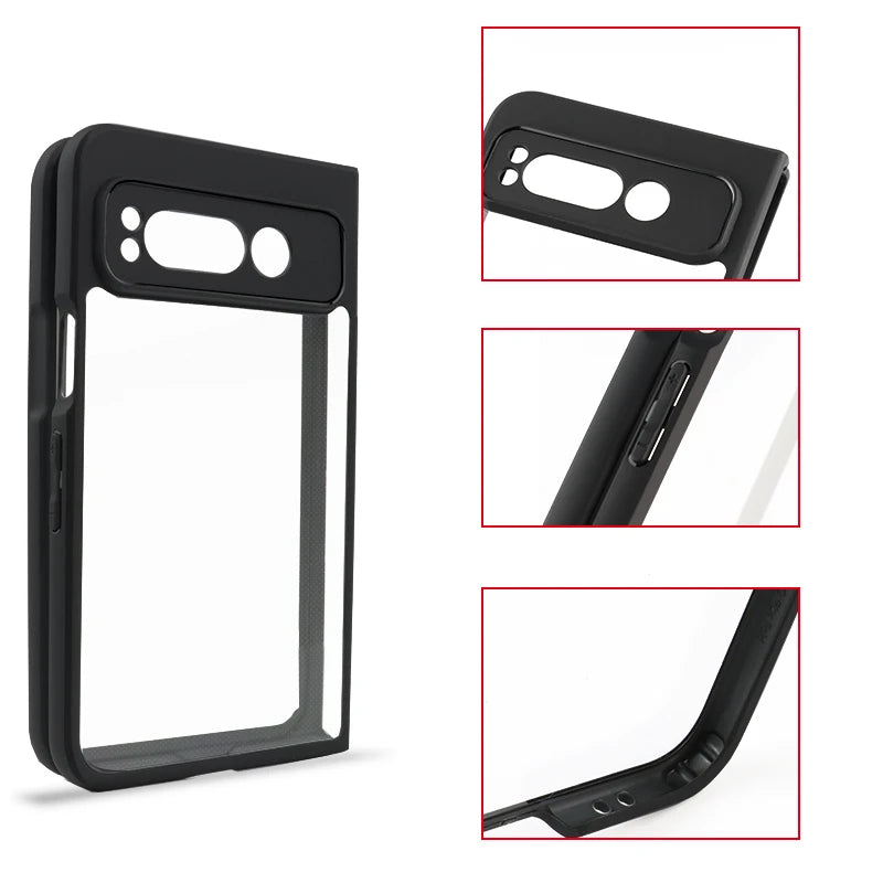 For Google Pixel Fold Case Cover Google Pixel Fold Capa Black Frame Shockproof Back Len Protector Clear Fundas Google Pixel Fold