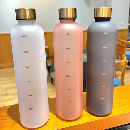 1L Water Bottle With Time Marker Reusable Leakproof Sports Water Bottle for Fitness Sports Outdoors Travel Frosted Drink Bottles