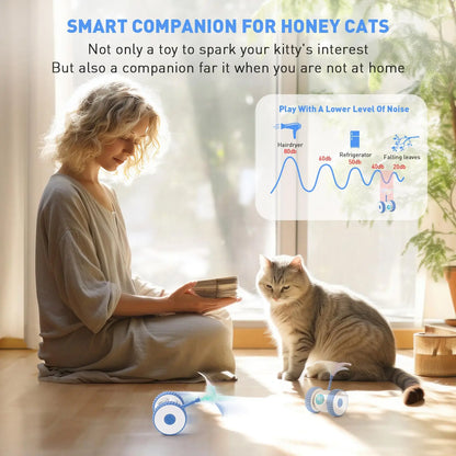 Interactive Cat Toys, Smart Sensing Automatic Cat Toy with Color Light and Feathers Wand, USB Rechargeable Cat Toys for Indoor