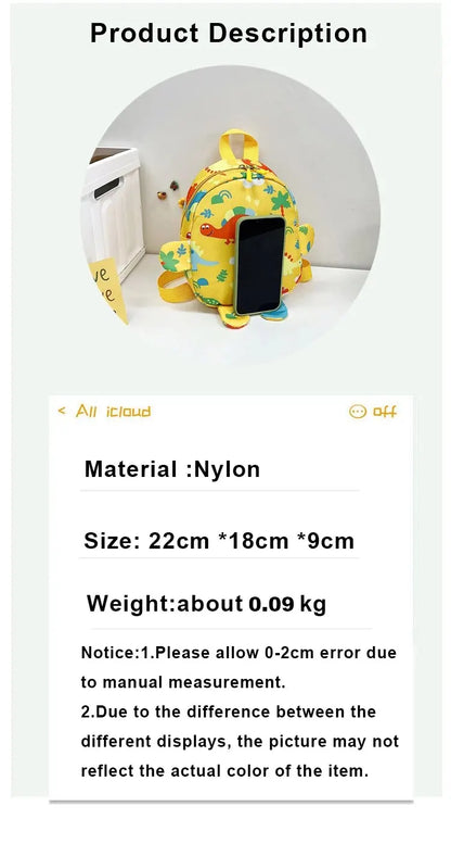Cute Cartoon Dinosaur Baby Backpacks Kindergarten Schoolbag Children Boys Girls School Bags Adjustable Animals Kid Backpack