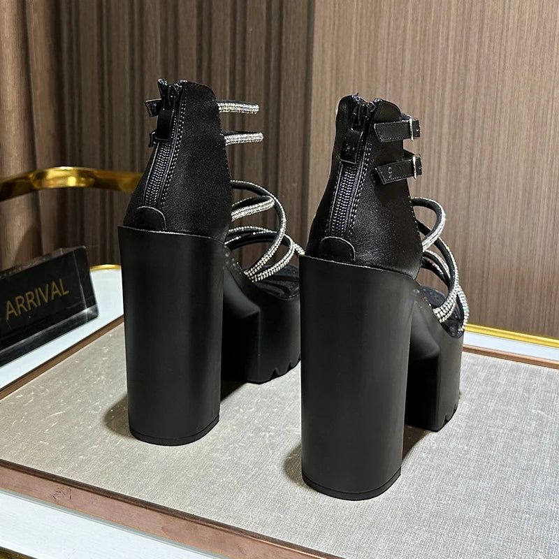 Car Model Catwalk Banquet Performance Women's Shoes 16 Cm Waterproof Pole Dance Crystal 15CM High Heel Chunky Sandals