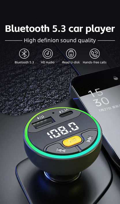Car FM Transmitter Bluetooth 5.3 Handsfree Wireless Car Kit USB C Car Charger Auto Radio Fm Modulator Mp3 Player Adapter
