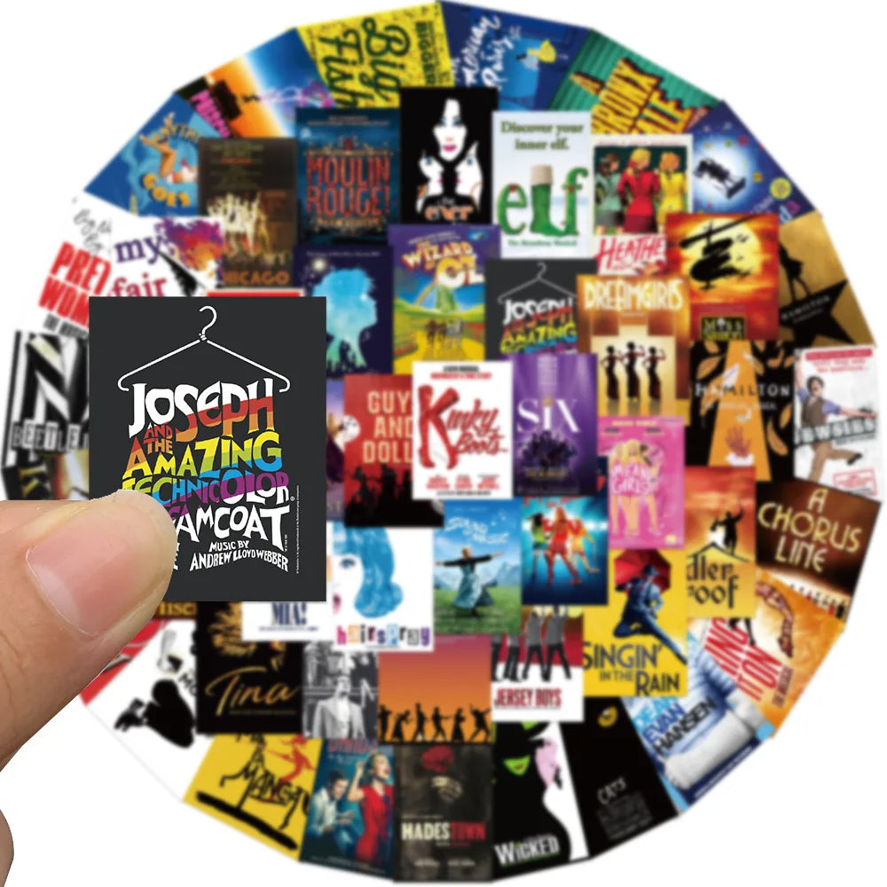 Broadway Musical Stickers, 52Pcs Pack, Classic Musical Stickers, Vinyl Waterproof Decals, Stickers for Laptop, Hydro Flask,