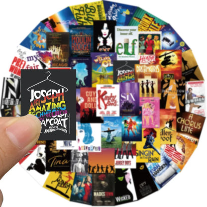 Broadway Musical Stickers, 52Pcs Pack, Classic Musical Stickers, Vinyl Waterproof Decals, Stickers for Laptop, Hydro Flask,