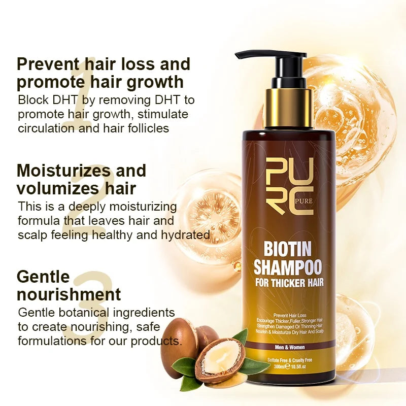 PURC 300ML Biotin Hair Shampoo Scalp Cleaning Nourishing Strengthen Roots Shampoos Hair Care Products for All Hair Types