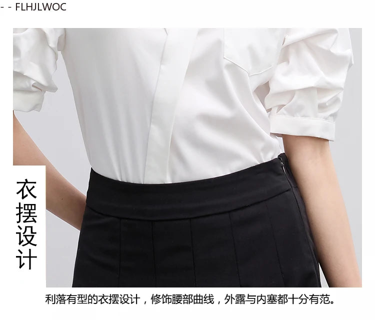 Office Lady Basics Fashion White Shirts New Women Summer Work Solid V Neck Tops Blouses French Design Interview Shirt Cotton