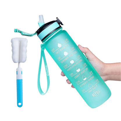 1L Water Bottle With Straw 32oz Water Bottle With Time Marker Motivational Tritan, Bpa Free Leak Proof Water Cup with Brush