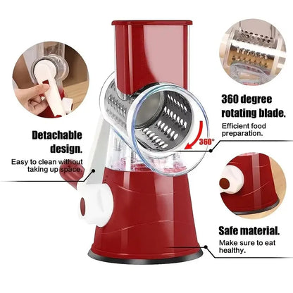 3in1 Vegetable Slicer Multifunctional Rotary Handheld Grater with 3 Sharp Rollers Vegetable Slicer Cheese Shredder Kitchen Tools