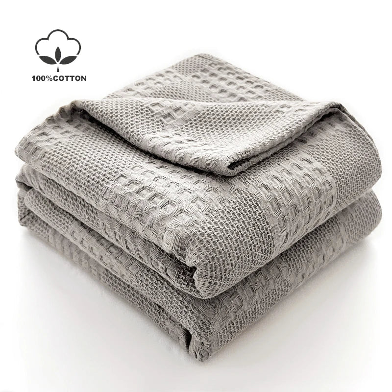 Battilo Cotton Throw Blanket Soft Breathable Waffle Blanket for Twin Queen King Bed Decorative Plaid Sofa Blankets Summer Throws