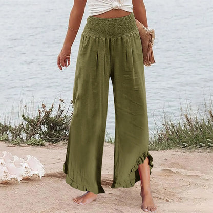 Summer Womens Palazzo Pants Summer Casual Flowy Wide Leg Trousers Beach Travel Vacation Outfits All Match Loose Baggay Pants
