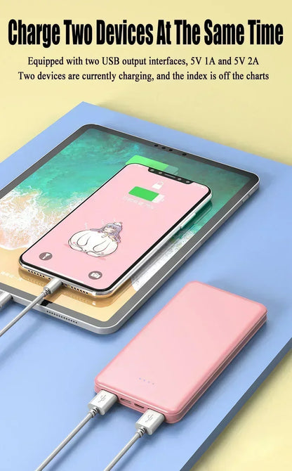 New Portable Power Bank 20000mAh Ultra Large Capacity 10W Super Fast Charger Dual Output Dual Input Design External Battery Pack