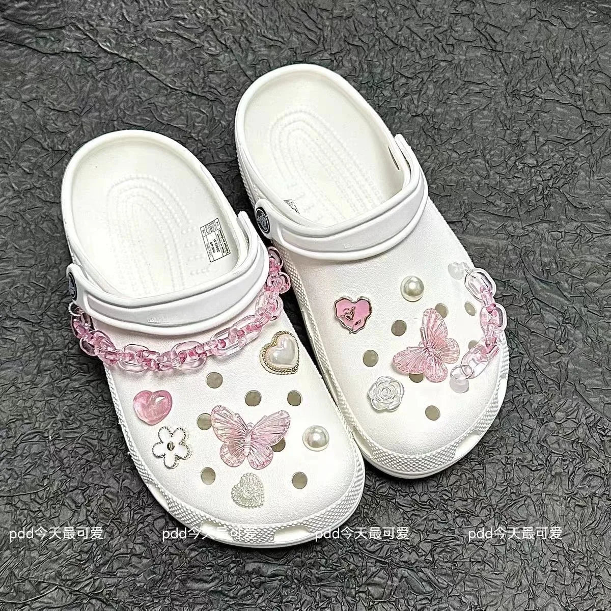 Pink Chain Rhinestone Charms for Crocs Shoe Charm Clogs Decoration Buckle for Crocs Charms Set Accessories Kids Girl Gift