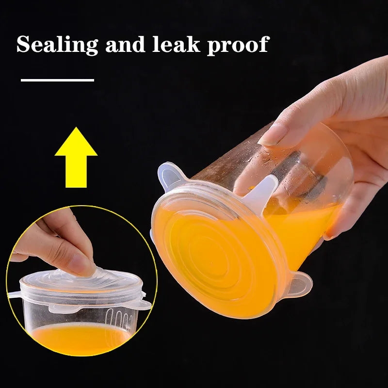 6PCS Adaptable Lid Silicone Cover Food Caps Elastic Stratchy Fresh Microwave Lids Stretch Silicone Cover for Kitchen Accessories