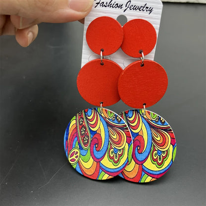Bohemian Ethnic Big Colorful Painted Wooden Earrings for Women Creative Design Geometric Statement Dangle Earring Female Jewelry