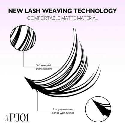 GROINNEYA DIY Lash Extension Kit Volume Lash Clusters Individual Lashes Thick Eyelash Extension Lash Bond & Seal & Lash Tweezers