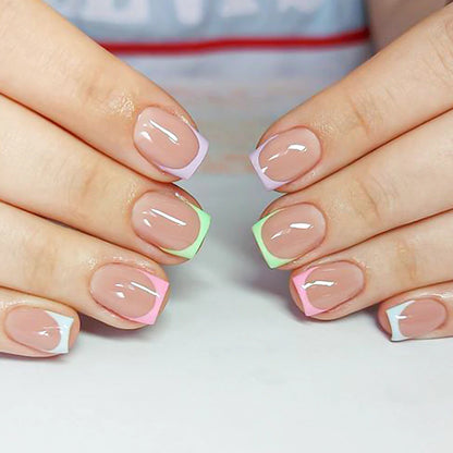 240/120Pcs Colorful French Short Square False Nails Full Cover Fake Nail Tip Extension Acrylic Wearable Ballerina Press on Nails