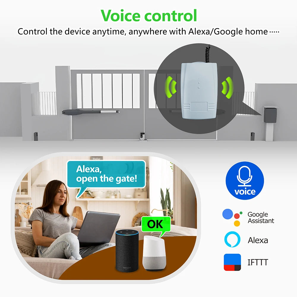 WiFi RF Smart Garage Sliding Door Opener Wireless Remote Control Switch AC DC 12V 24V Receiver Working with Rolling Code Tuya