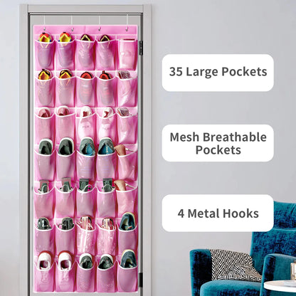 35 Pocket Wall-mounted Sundries Shoe Organiser Closet Storage Shoe Rack Mesh Pocket Clear Hanging Over The Door Shoe Organizers
