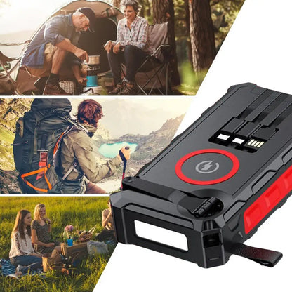 Solar Power Bank Hand-Cranked Battery Bank Charger With LED Light Foldable Powerbank Built-In SOS Alarm Function And Compass For