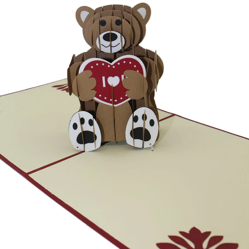 Teddy Bear Hugging Hearts Pop Up 3D Birthday Card, Anniversary Card, Valentines Day Card, Mother's Day Card, Love Card