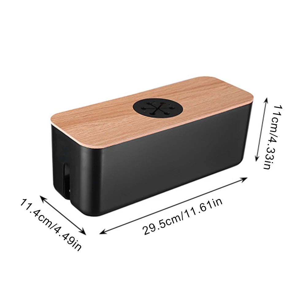 Socket Cable Organizer Box Wooden Style Cord Storage Case Dustproof Charging Data Cable Management Device for TV Wires/Computer