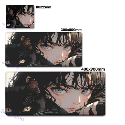 Black Cat and Girl Fast Keyboard pad lock-edge Extended teclado mousepad kawaii Purple Office desktop protection mouse pad XXL