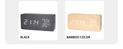 Digital LED Wooden Alarm Clock, Desk Clock, Voice Activated, Electronic Desktop Clock, Luminous Silent Alarm Clock