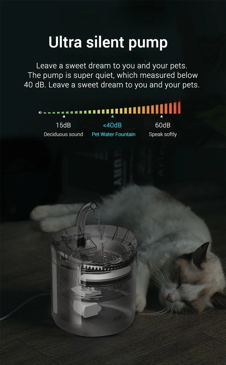 Auto Smart Cat Water Fountain Quiet Tilted Design Energy Efficient Pet Drinker for Fresh Water Circulation