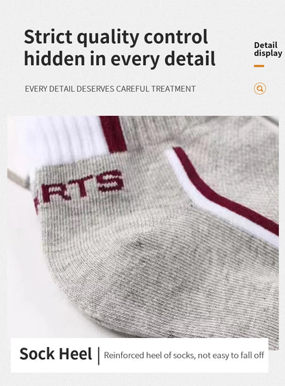 5 Pairs/pack of "Sports" MEN'S Summer Socks, Personalized Boat Socks, Breathable Mesh, Youth Student Socks, Mixed Colors