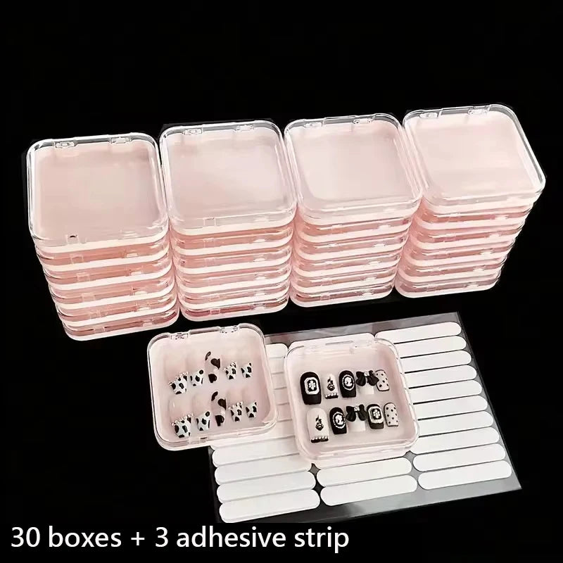 20pcs Press On Nail Packaging Boxes With Double Sided Adhesive Nail Tape Acrylic Press On Nail Storage Box in 4 Colors For Nail