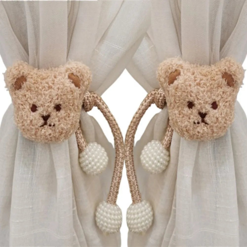 2Pcs Ins Cartoon Bear Curtain Cute Plush Window Curtain Buckles 3D Decorative Bear Curtain Tieback Curtain Accessories