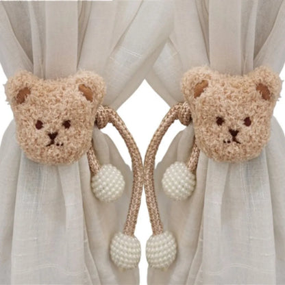 2Pcs Ins Cartoon Bear Curtain Cute Plush Window Curtain Buckles 3D Decorative Bear Curtain Tieback Curtain Accessories