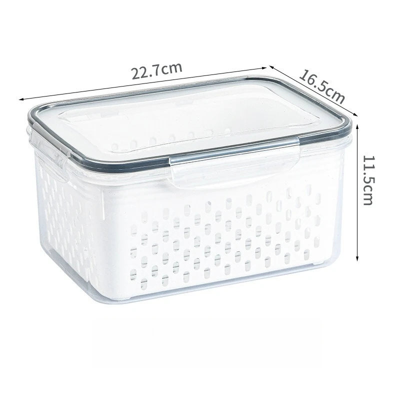 1- 3Pcs Refrigerator Organizer Boxes Fresh Fruit & Vegetable Keep - Fresh Containers with Draining Baskets Kitchen Storage Box