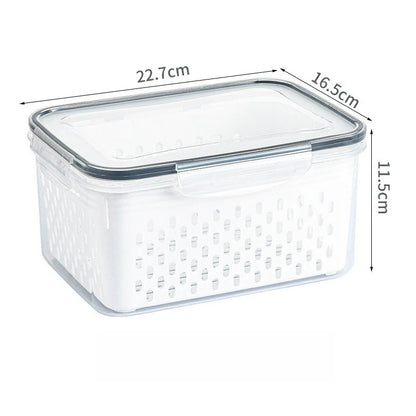 1- 3Pcs Refrigerator Organizer Boxes Fresh Fruit & Vegetable Keep - Fresh Containers with Draining Baskets Kitchen Storage Box