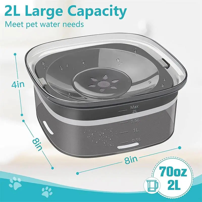 Pet Supplies Cat Water Bowl Dog Drinking Bowl Pet Floating Cat Bowl Splash-proof  Transparent Large Capacity 2L Water Dispenser