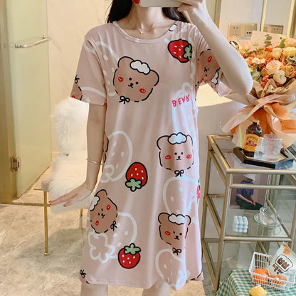 Maternity Clothings Nursing Dresses Breastfeeding Sleepwear Pattern Printing Cheerful and Lively Girl Feeling for Pregnant Women