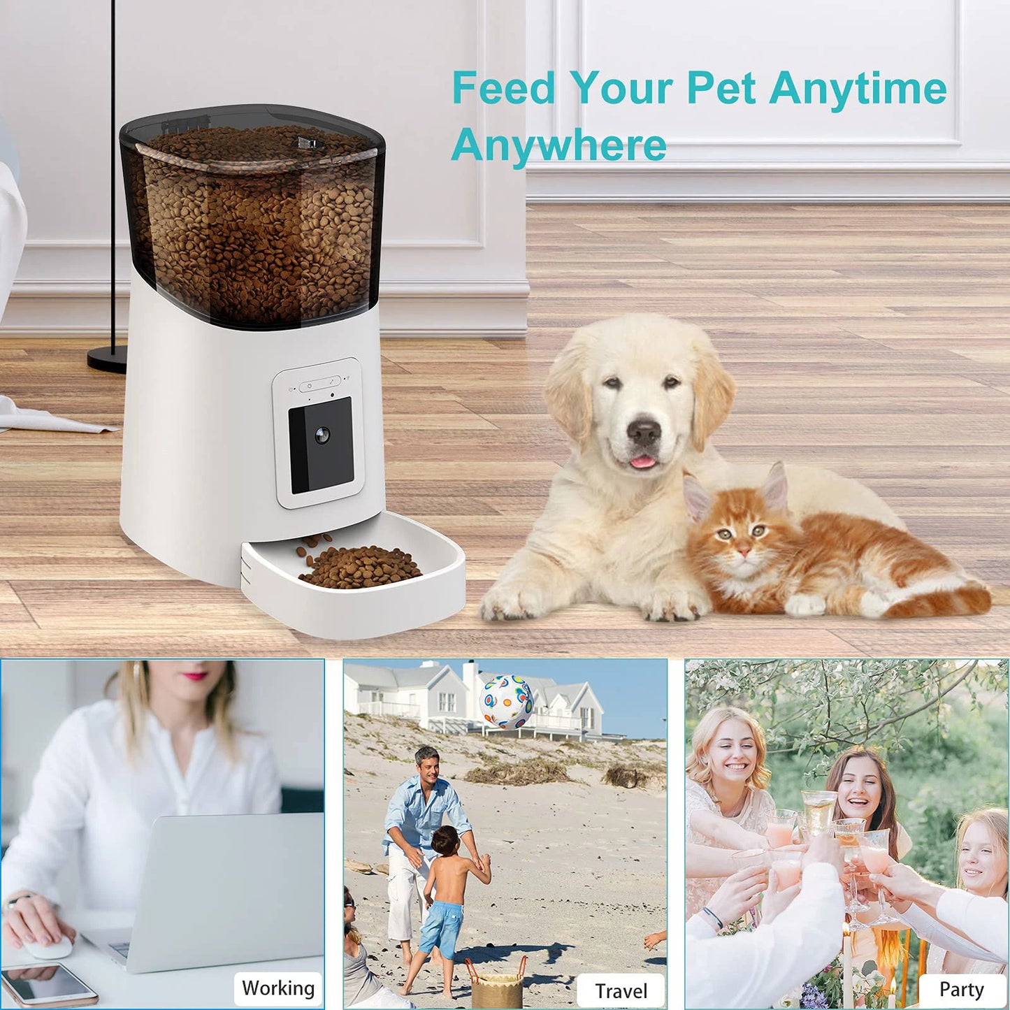 Video Automatic Pet Feeder with HD Camera, Food Dispenser for Cats and Dogs WiFi Smart Feeder with Camera 6L 2-Way Audio,Mobile