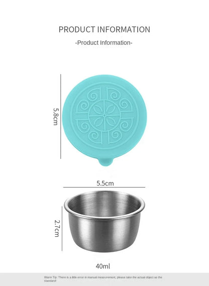 6 Pcs Set Leakproof Stainless Steel Dipping Sauce Cups Food Containers Reusable Salad Dressing Container Silicone Stretch Lids