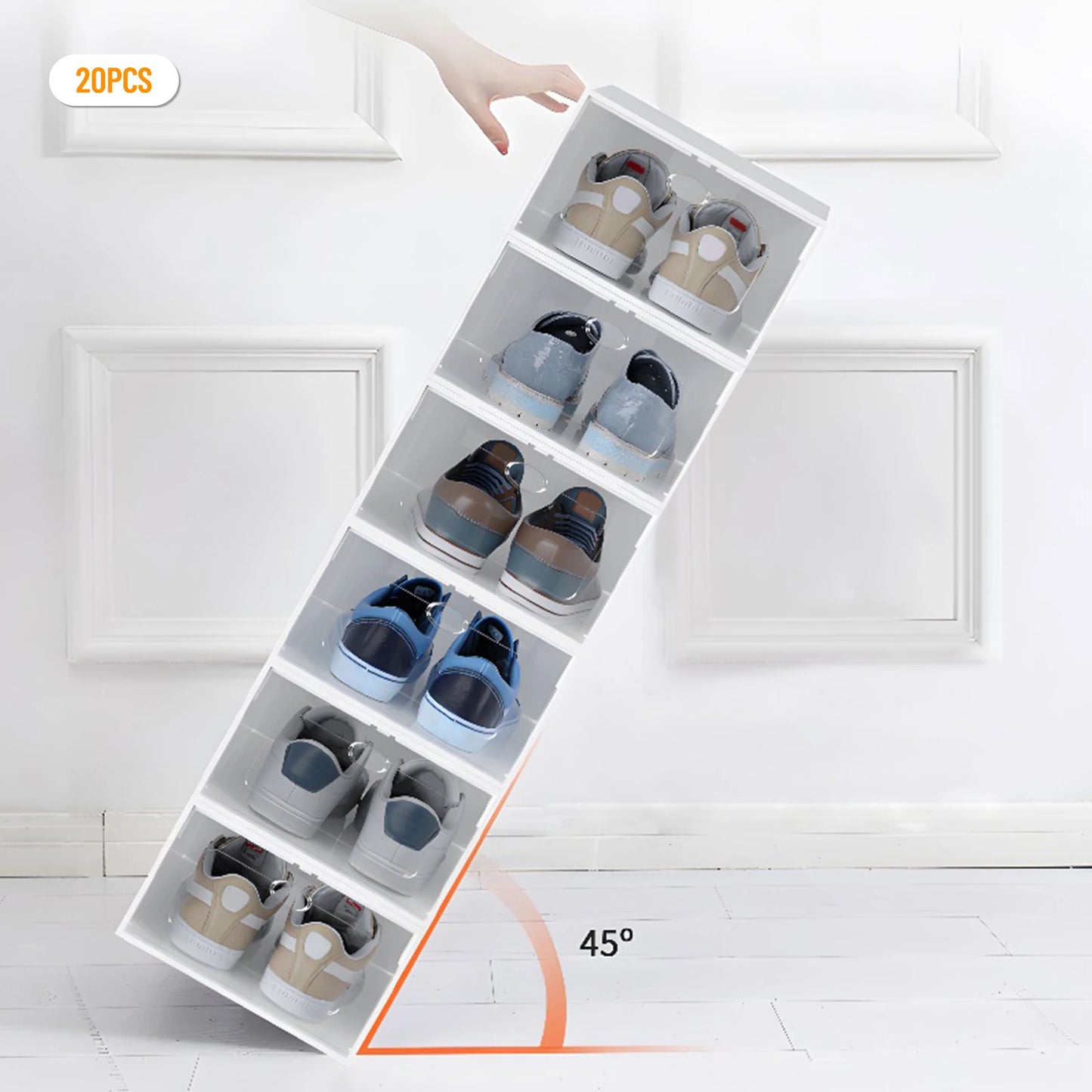 20Pcs Foldable Shoe Storage Boxes with Lids Transparent Stackable Containers Drawer Style PP Plastic Shoe Organizers