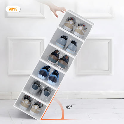 20Pcs Foldable Shoe Storage Boxes with Lids Transparent Stackable Containers Drawer Style PP Plastic Shoe Organizers