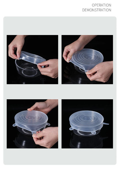 6pcs/set Silicone Cover Stretch Lids Reusable Airtight Food Wrap Covers Keeping Fresh Seal Bowl Stretchy Wrap Cover